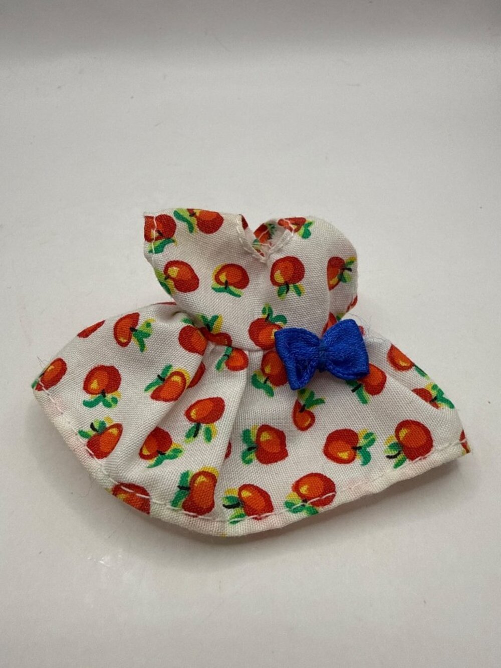 Vintage 90s Kelly Doll Apple Print Dress Blue Bow Cottagecore Miniature Clothes